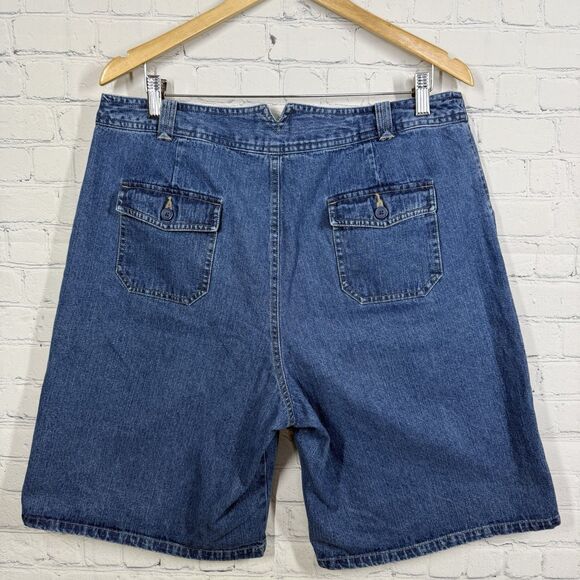 VTG Y2K 90's Denim Baggy Shorts Women Size 16 Blue Carpenter Loose Fit Cotton - Picture 2 of 10